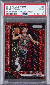 2018-19 Panini Red Prizm Fast Break #78 Trae Young Rookie Card (#077/125) - PSA MINT 9